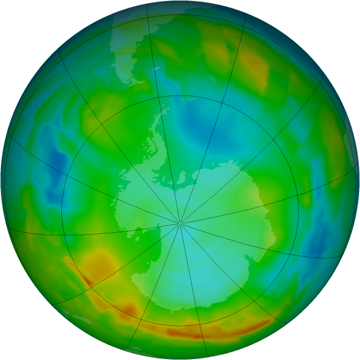 Antarctic ozone map for 21 July 2012